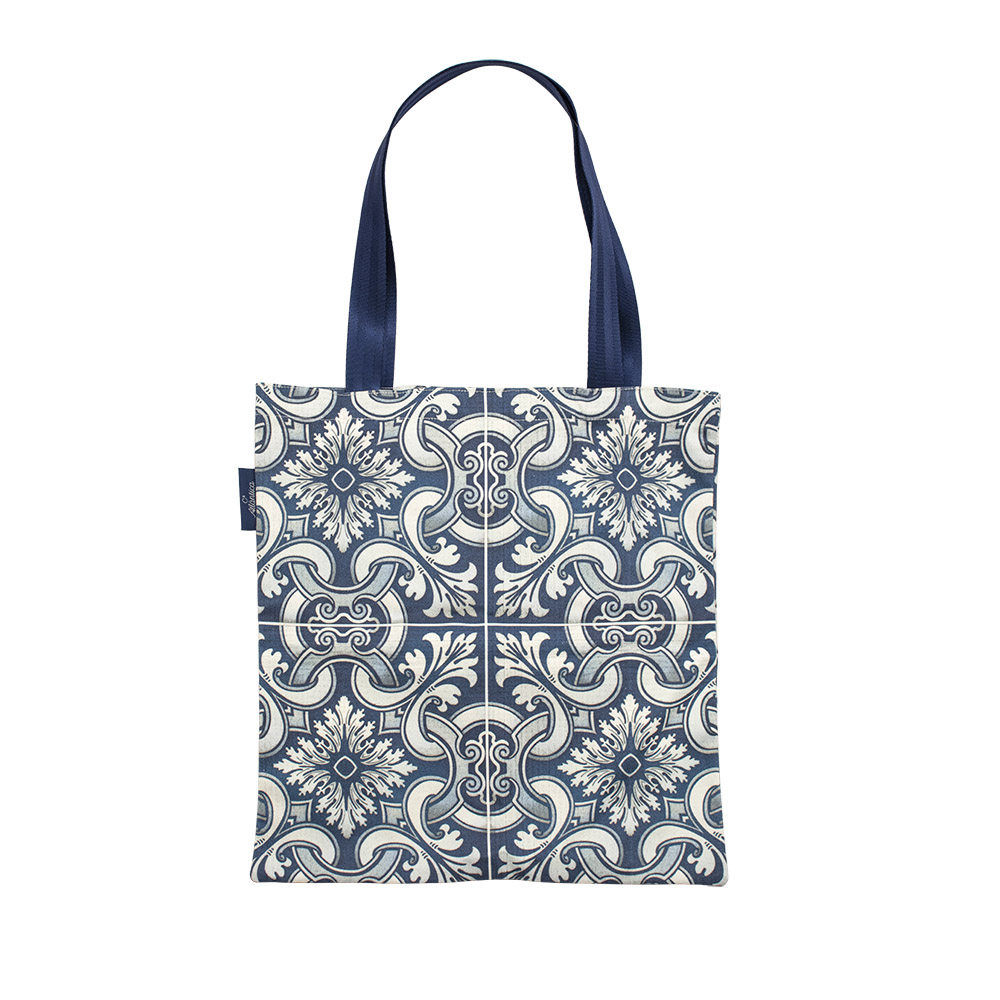 Saco Compras Algodão - Azulejo Azul 1 Saco compras algodão - azulejo azul