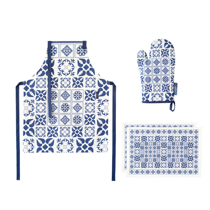 AZULEJO kitchen pack - Apron + Glove + Placemat - Azul