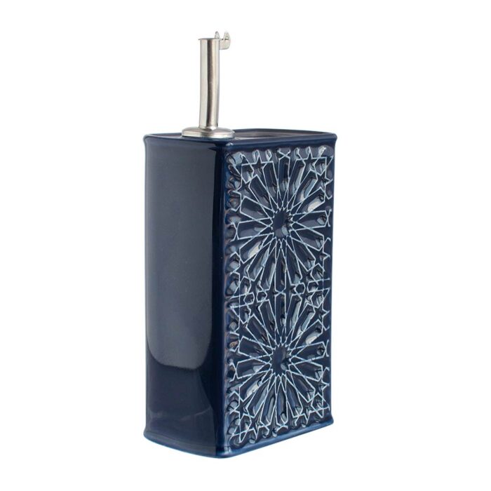 ALICATOS Olive Oil Dispenser 500ml – Ceramic Olive Oil Dispenser with Steel Lid - Dark Blue