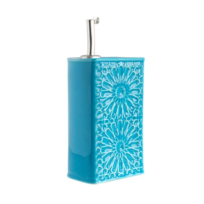 ALICATOS Olive Oil Dispenser 500ml – Ceramic Olive Oil Dispenser with Steel Lid - Light Blue