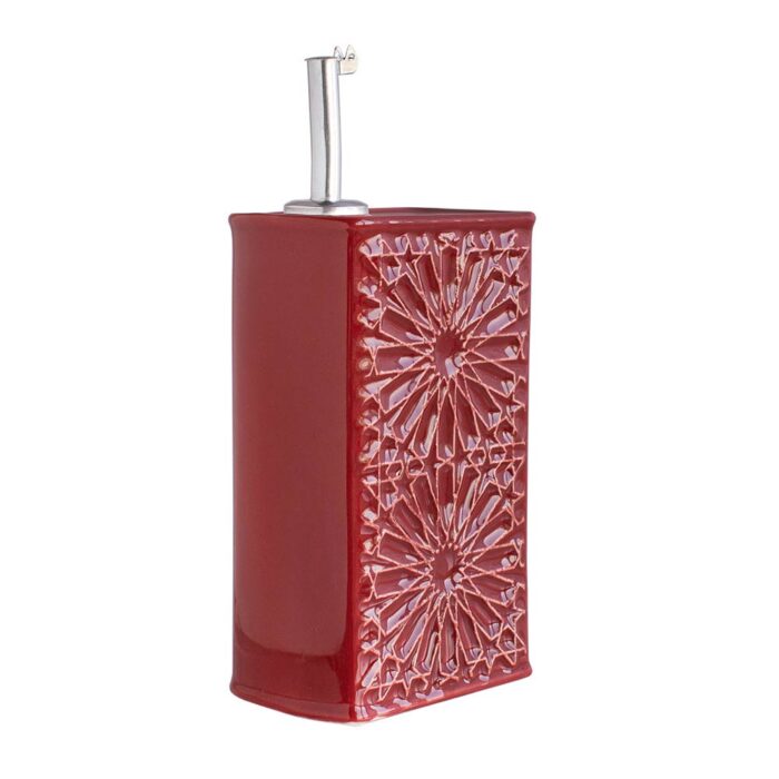ALICATOS Olive Oil Dispenser 500ml – Ceramic Olive Oil Dispenser with Steel Lid - Alicatos Red